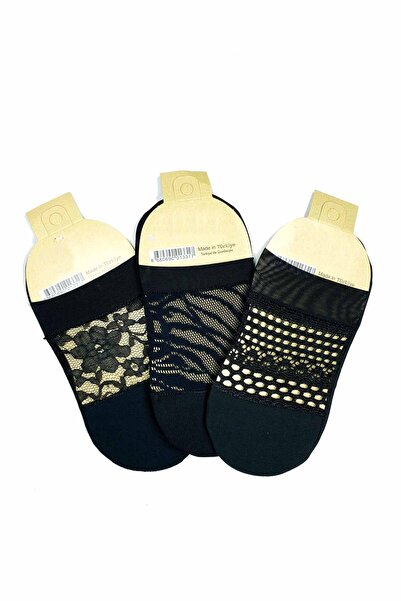 teknoparkx 3 Pieces of Transparent Front Women's Fancy Patterned Ballerina Socks
