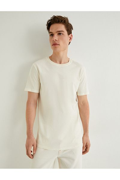 Koton Beige Men's Basic Slim Fit T-Shirt