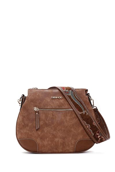 Derimod Long Strap Tan Nubuck Women's Shoulder Bag - 24Wbd2113V3