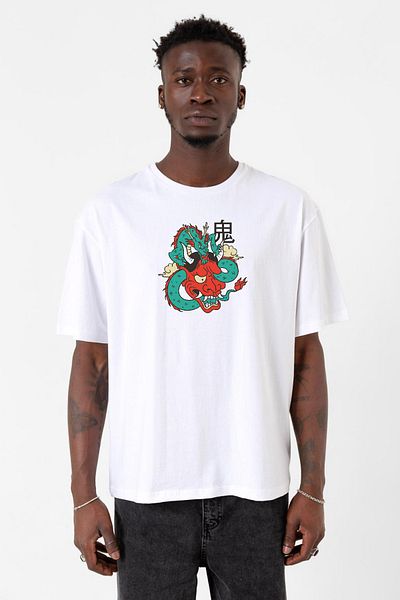 Tshirthane Dragon Samurai Anime Λευκό ανδρικό μπλουζάκι ποδηλασίας