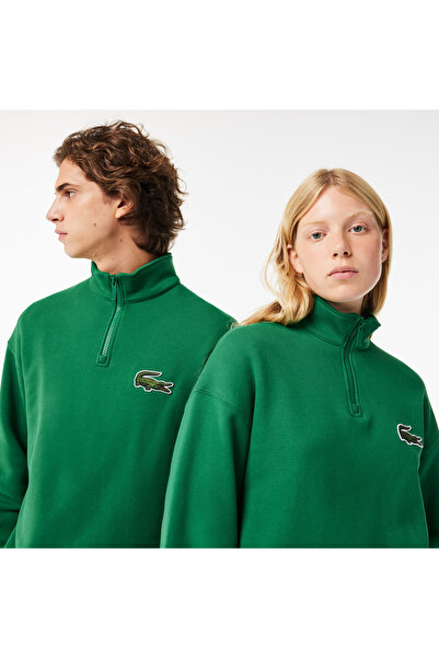 Lacoste Unisex Loose Fit Half Zip Green Sweatshirt