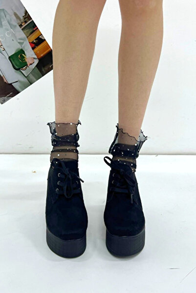 inizio Black Suede Wedge Heel Women's Shoes V4213