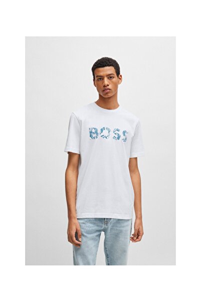 BOSS Logo baskılı pamuklu penye tişört