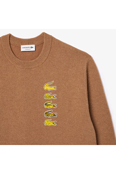 Lacoste Unisex Classic Fit Bisiklet Yaka Bej Triko