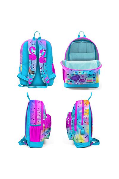 Yaygan CORAL HIGH BLUE PINK FLAMINGO PATTERNED 3-PIECE BAG SET 23730