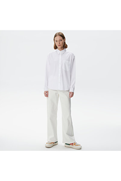 Lacoste Kadın Oversized Uzun Kollu Baskılı Beyaz Gömlek