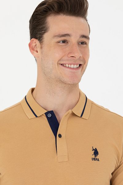 U.S. Polo Assn. Мъжка тениска с поло яка в цвят камила Basic 50264890-VR015