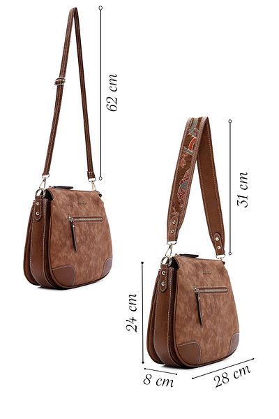 Derimod Long Strap Tan Nubuck Women's Shoulder Bag - 24Wbd2113V3