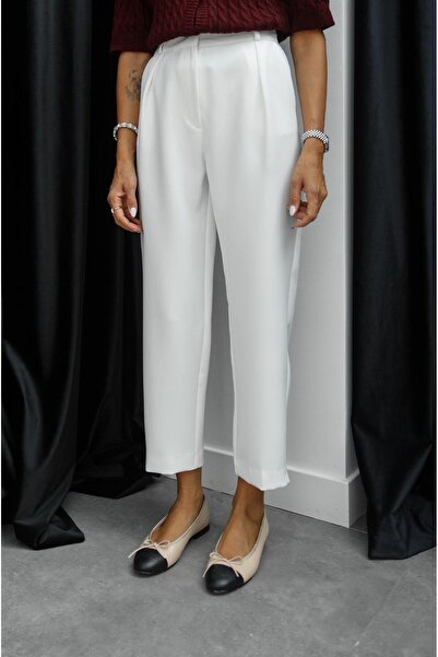 Havoş High Waist White Dimple Trousers