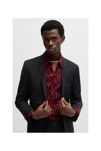 HUGO Baskılı Pamuklu Poplin Dar Kesim Gömlek