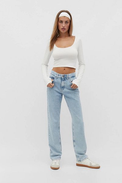 DRC trend Pantaloni Palazzo Amore Blue Ice Snow Jeans - Anii 90, picioare largi super înalte
