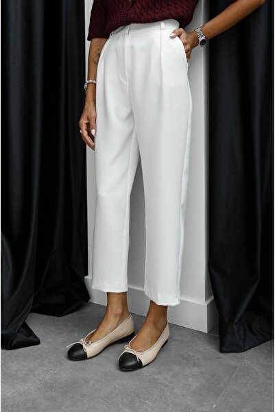 Havoş High Waist White Dimple Trousers