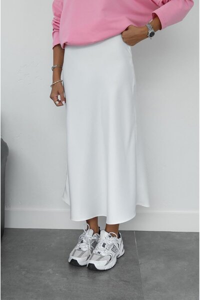 Havoş Satin Crepe White Skirt