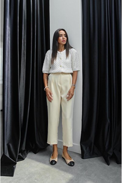 Havoş High Waist Cream Dimple Trousers