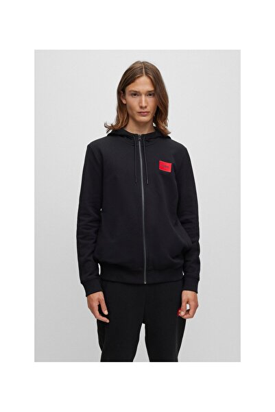 HUGO Logo Etiketli Fransız Havlu Kumaştan Normal Kesim Kapüşonlu