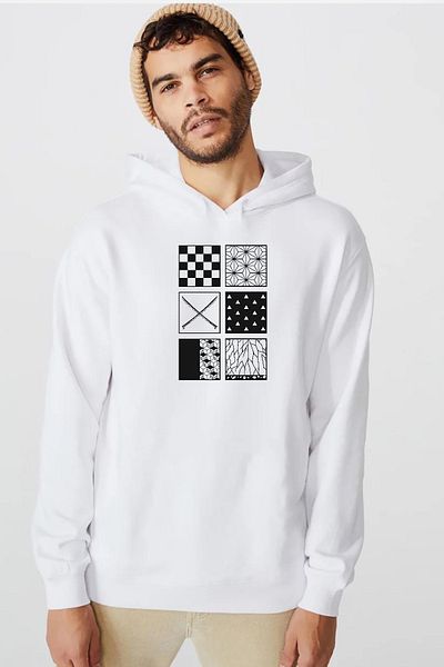 Tshirthane Demon Slayer Anime Patterns Λευκό ανδρικό φούτερ με κουκούλα 3 κορδονιών