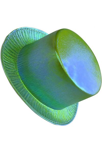 nuit dose Green Color Luminous Hologram Fabric Covering Trilby Top Hat Adult Size