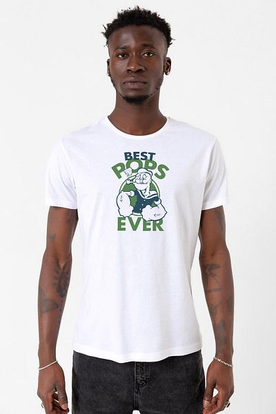 Tshirthane Popeye Best Pops Ever Λευκό ανδρικό μπλουζάκι με ποδήλατο