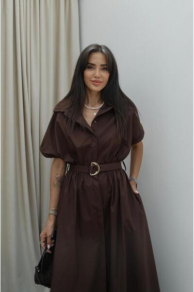 Havoş Solaro Belted Brown Dress