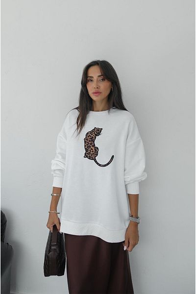 Havoş Leopard Embroidered Ecru Sweatshirt