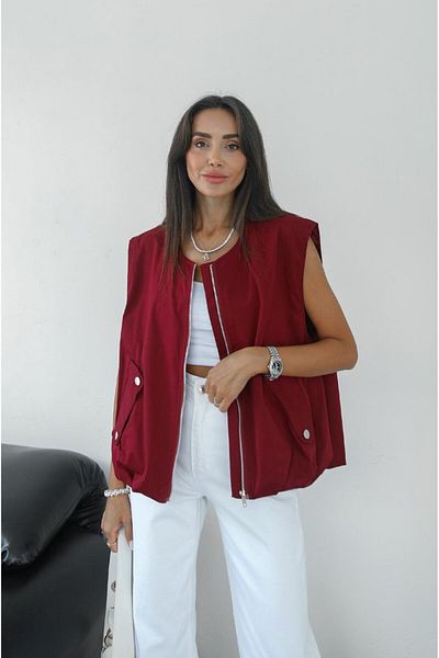 Havoş Burgundy Zippered Vest - Snap Pocket