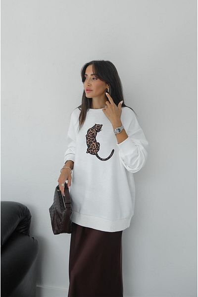 Havoş Leopard Embroidered Ecru Sweatshirt