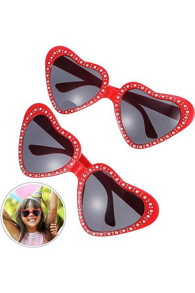nuit dose Heart Shaped Rhinestone Party Glasses Red Color 6x16 cm