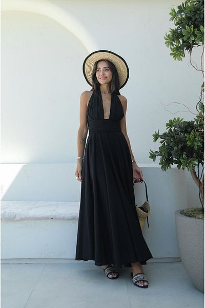 Havoş Rochie neagră de in - Mamia Halter