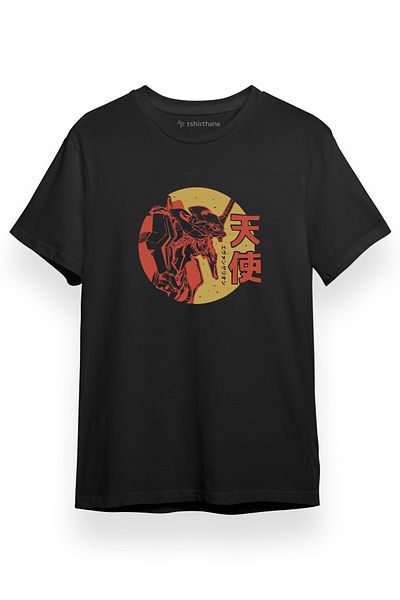 Tshirthane Ανδρικό μπλουζάκι Neon Genesis Evangelion Retro Vintage μαύρο κοντομάνικο