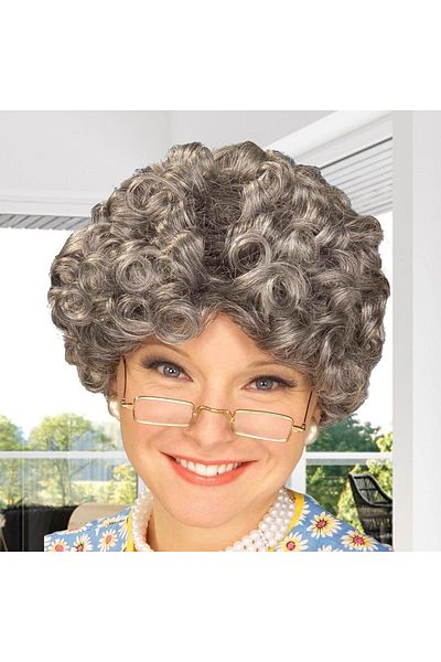 CEKAVE Gray Curly Elderly Wig and Grandma's Wig - Lined Bonus