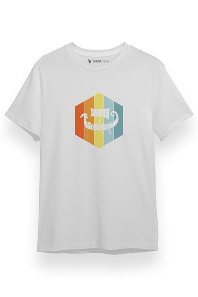 Tshirthane Ανδρικό μπλουζάκι με κοντό μανίκι Viking Ship Essential White