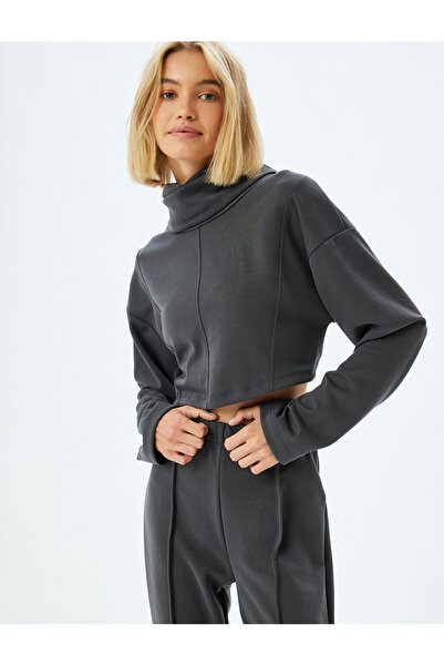 Koton Gray Women's Crop Sweatshirt