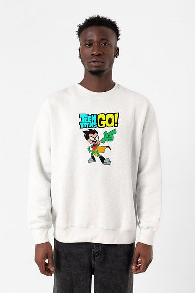 Tshirthane Φούτερ Teen Titans Go Robin White Ανδρικό φούτερ 2 κορδονιών
