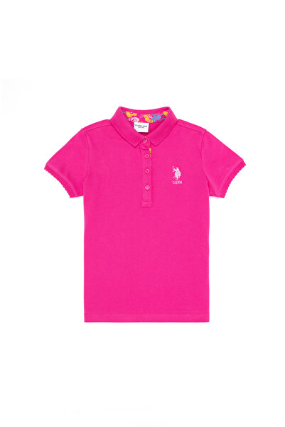 U.S. Polo Assn. Tricou de bază cu gât polo fucsia pentru fete 50265668 -VR023