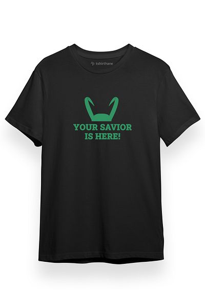 Tshirthane Loki Your Savior Is Here Μαύρο κοντομάνικο ανδρικό μπλουζάκι