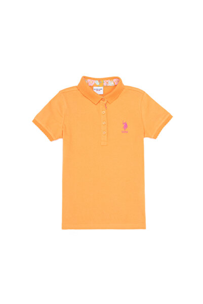 U.S. Polo Assn. Tricou portocaliu de bază pentru fete cu gât polo 50265668-VR051
