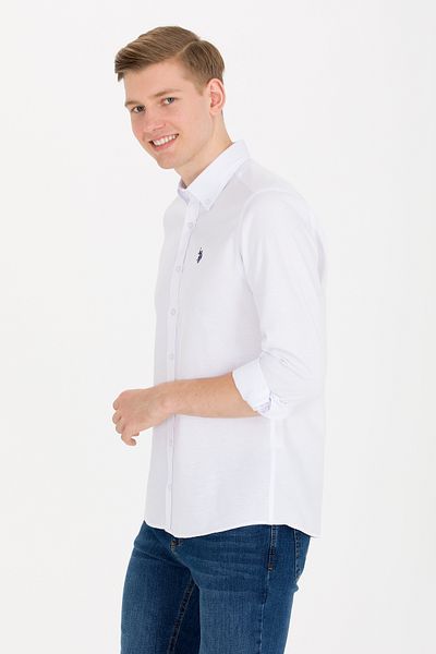 U.S. Polo Assn. Ανδρικό λευκό μακρυμάνικο πουκάμισο Basic 50265664 -VR013