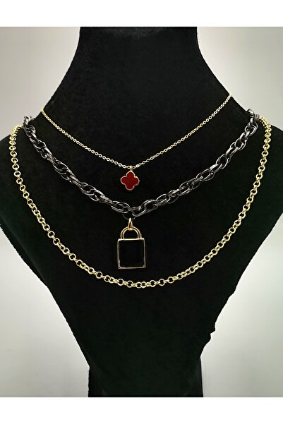 Monalisa Home قلادة فاخرة مضادة للتشوه مع سلسلة صفراء - مجموعة من ثلاث قطع