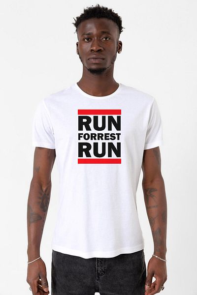 Tshirthane Forrest Gump Run Forrest Run Λευκό ανδρικό μπλουζάκι ποδηλασίας