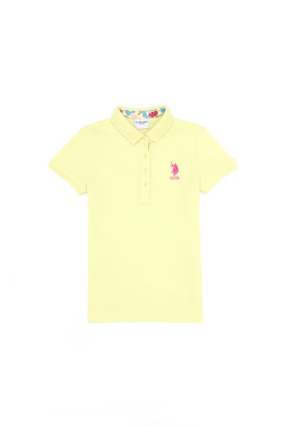 U.S. Polo Assn. تي شيرت بناتي أساسي بياقة بولو باللون الأصفر الفاتح 50265668 ...