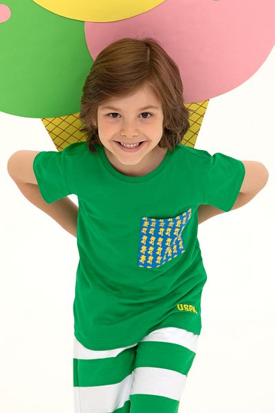 U.S. Polo Assn. Tricou verde pentru copii cu gât crew 50265972 -VR020
