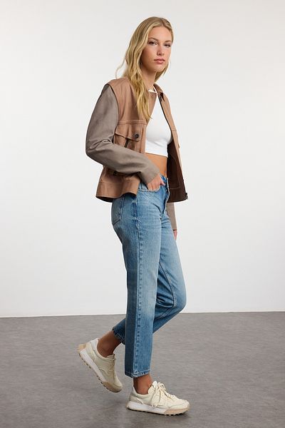 Trendyol Collection Blugi drepti albaștri cu talie înaltă - TWOAW25JE00124