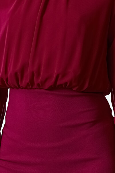 Trendyol Collection Rochie mini din șifon violet cu guler ridicat - linie A, căptușită, TWOAW24EL00296