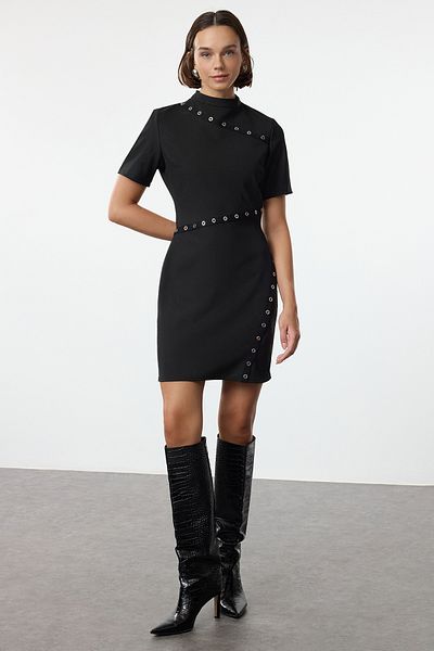 Trendyol Collection Μίνι υφαντό φόρεμα - Μαύρο, Λεπτομέρεια ματιού, Εφαρμοσμένο Twoaw25el00384