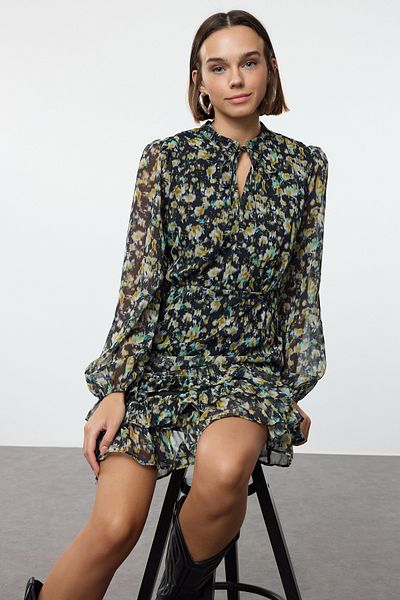 Trendyol Collection Winter Yellow Floral Patterned Chiffon Dress - Twoaw21El1442