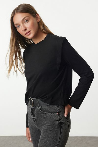 Trendyol Collection Sklep: Schwarzes Basic-T-Shirt Aus 100 % Baumwolle Mit Rundhalsausschnitt – Twoaw25Ts00015