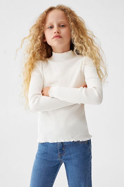 MANGO Kids Žebrované tričko s vysokým výstřihem