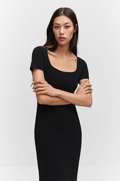 MANGO Woman Midi šaty s nízkým střihem
