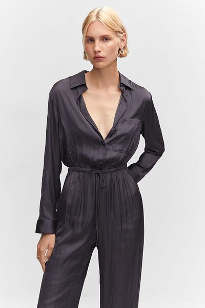 MANGO Long Satin Shirt Jumpsuit - Comfortable Fit