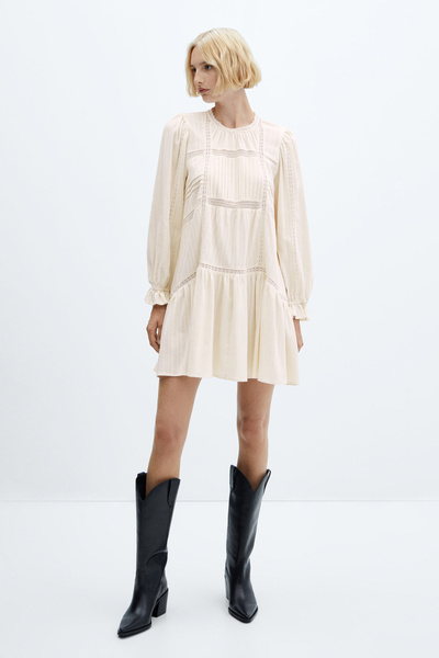 MANGO Puff-sleeved embroidered dress